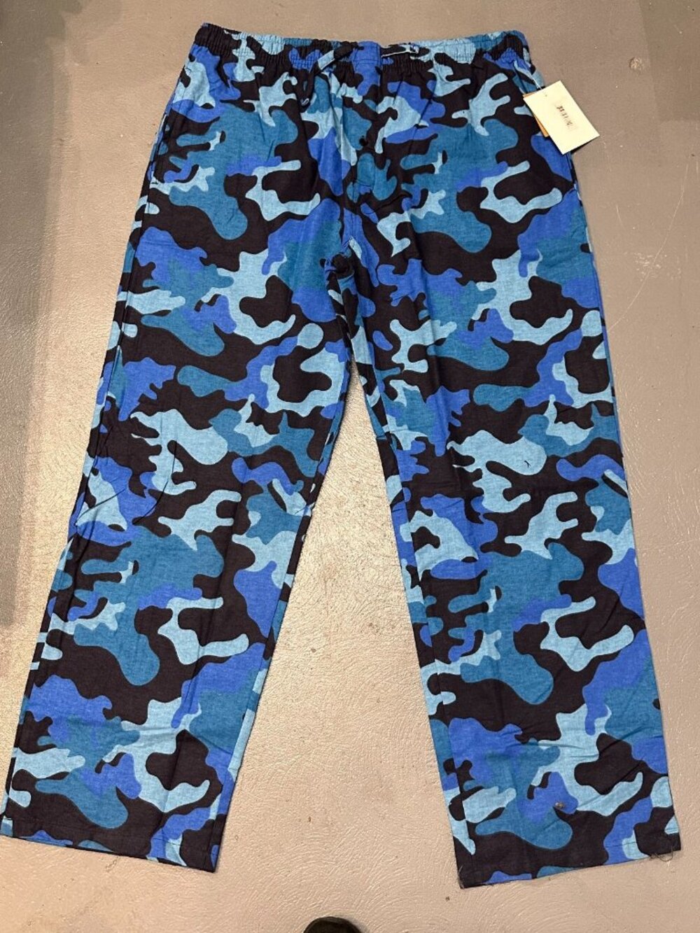 3/$30 Men Cotton Flannel Pajama Pants XXL Blue Camo Elastic Waist Loungewear NWT